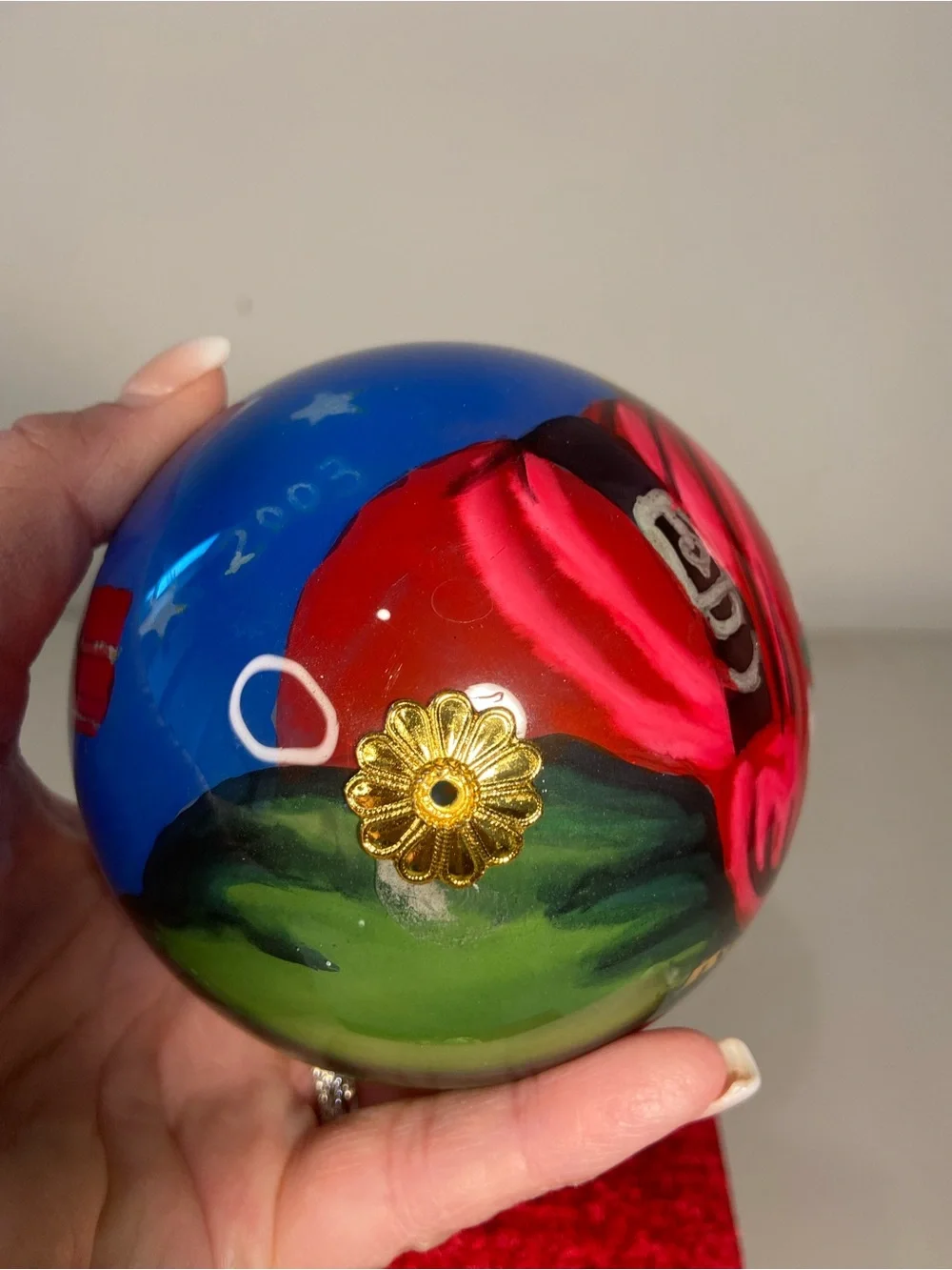 Pier 1 Li Bien Hand-Painted Blue Santa Christmas Ornament 2003